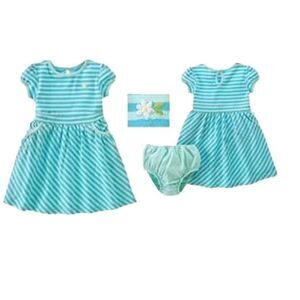 Gymboree aqua blue stripe cotton knit twirl short sleeve dress pocket 18-24 2T